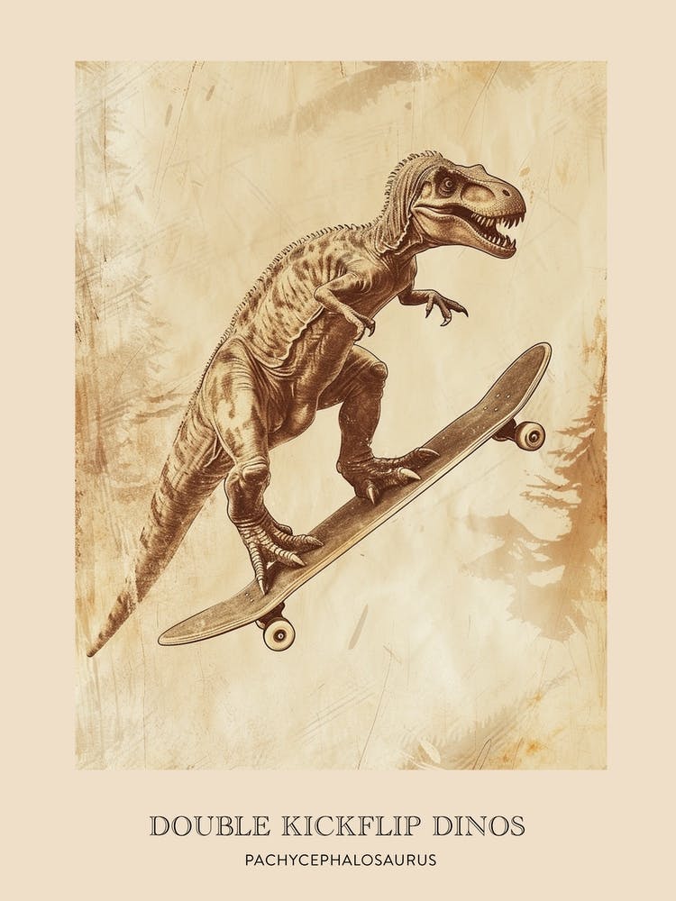 Pachycephalosaurus Vintage Dinosaur Poster 2