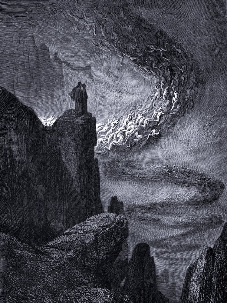 Inferno Canto 5, The Souls of the Lustful Swept up in Eternal Wind - Gustave Dorè, 1866 in Remastered HD