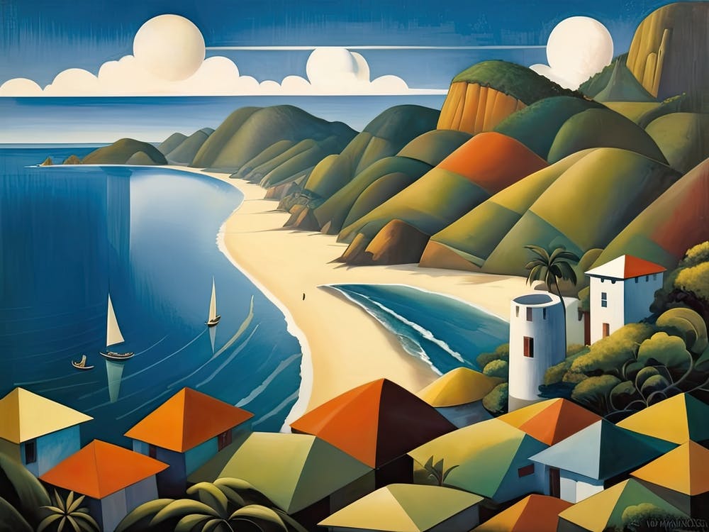 Vintage Cubist Travel Poster Maracus Bay Trinidad & Tobago