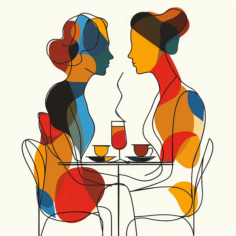 Two Women At A Table - Minimal line art, city wall art, colorful wall art, home decor, minimal art, modern wall art, wall art, wall decoration, wall print colourful wall art, decor wall art, digital art, digital art download, interior wall art, downloadable art, eclectic wall, fantasy wall art, home decoration, home decor wall, printable art, printable wall art, wall art prints, artistic expression, contemporary, modern art print,