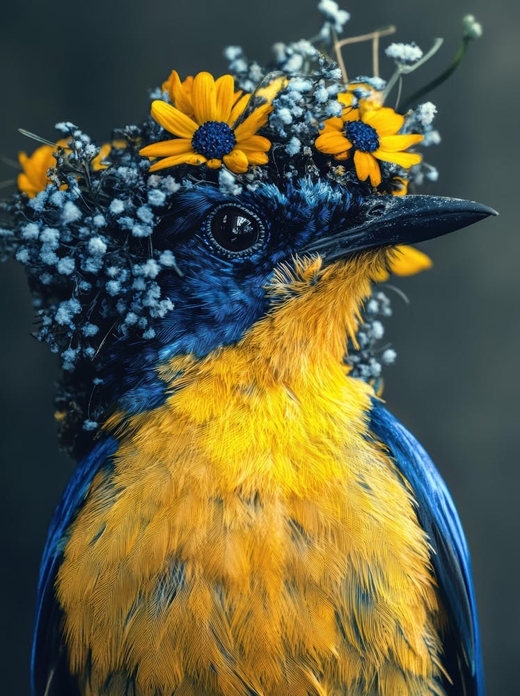 Bird With Flowers On Its Head 1