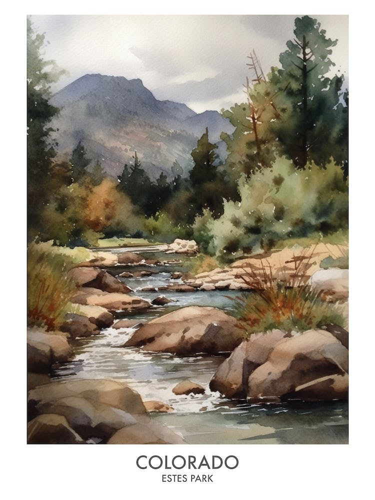 Estes Park, Colorado 4 Watercolor Travel Poster