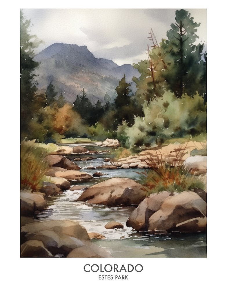 Estes Park, Colorado 4 Watercolor Travel Poster