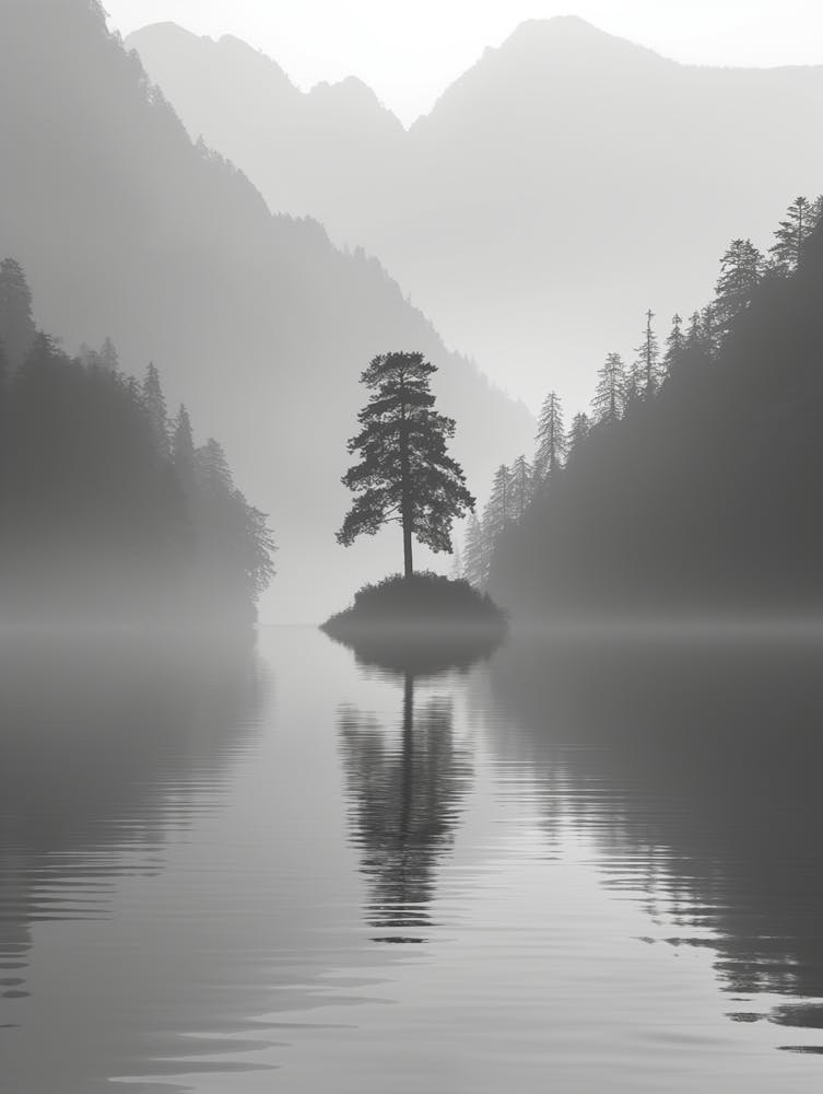 Einsamer Baum im Nebel