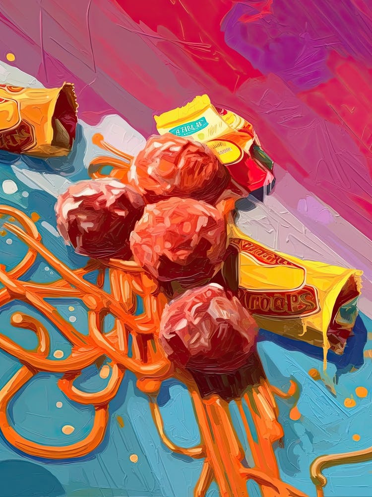 Boulettes de Viande Pâtes Spaghetti Peinture à l'Huile 1