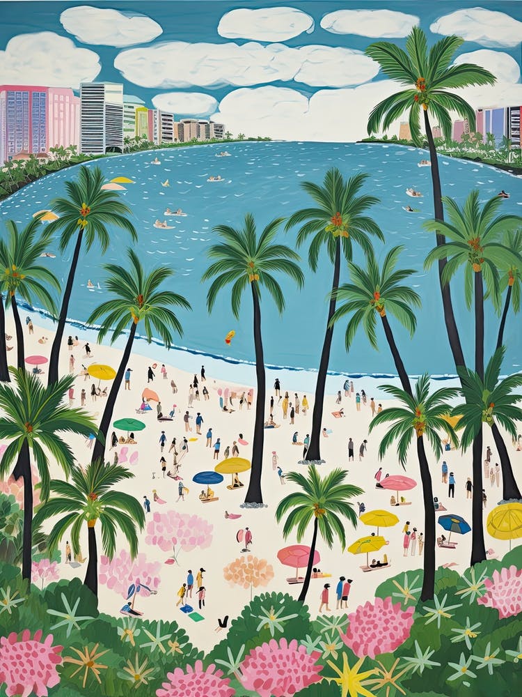 Waikiki Beach, Honolulu, Hawaii, Matisse And Rousseau Style 3