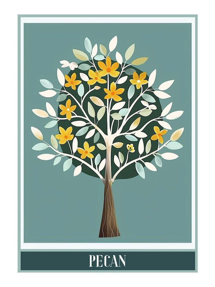 Pecan Tree Flat Illustration 5 Poster