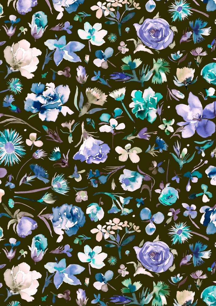 Flower Buds Blue Dark