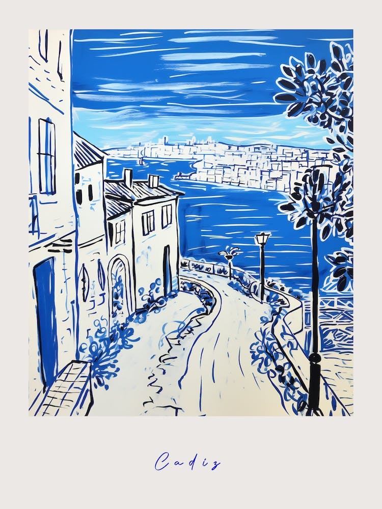 Cadiz Spain 2 Mediterranean Blue Drawing Poster