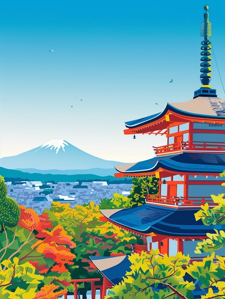 Kiyomizu Dera Temple Kyoto 2 Colourful Illustration