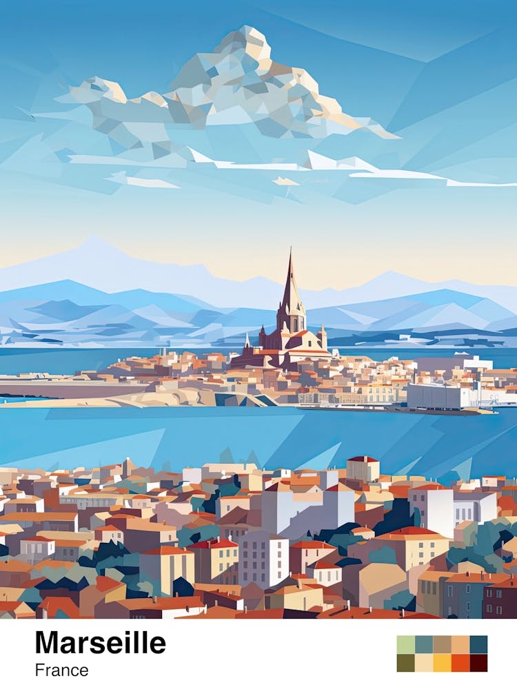 Marseille, France, Geometric Illustration 5 Poster