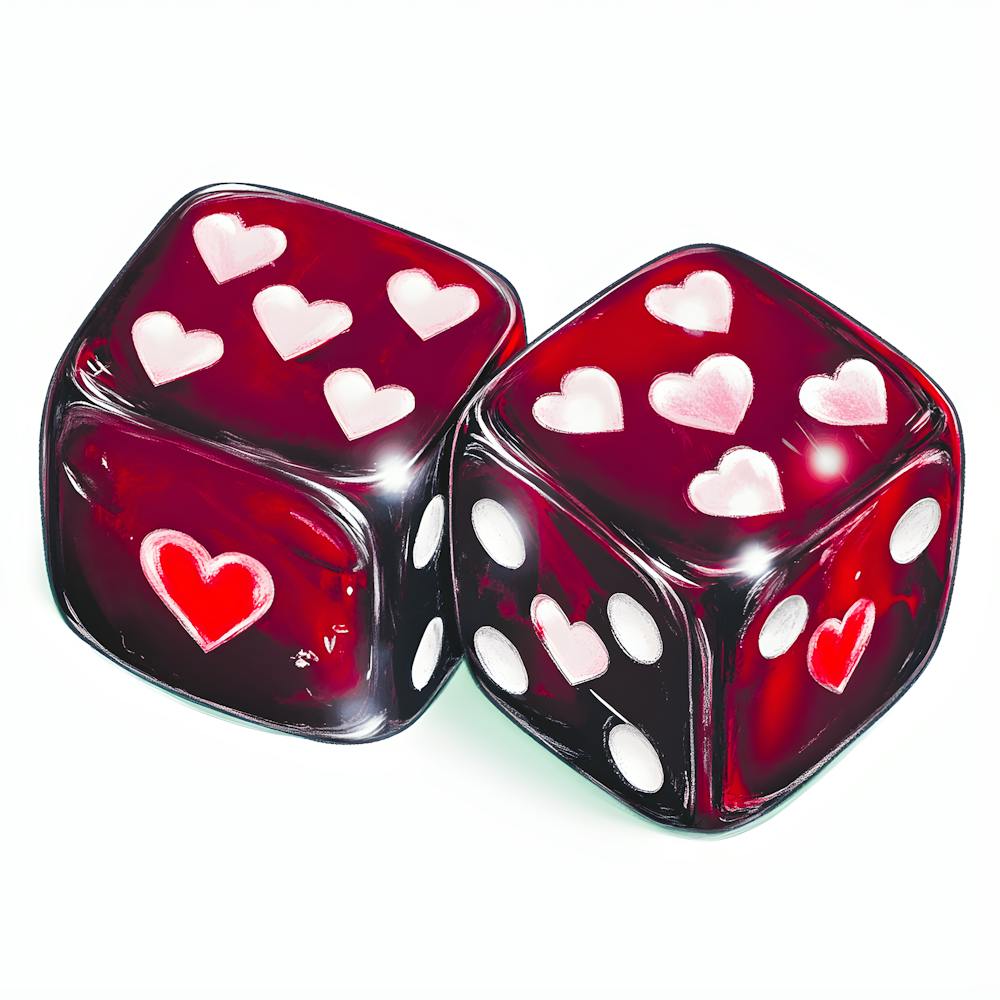 Romantic Red Dice Art Love & Luck Digital Print Heart Dice Wall Decor