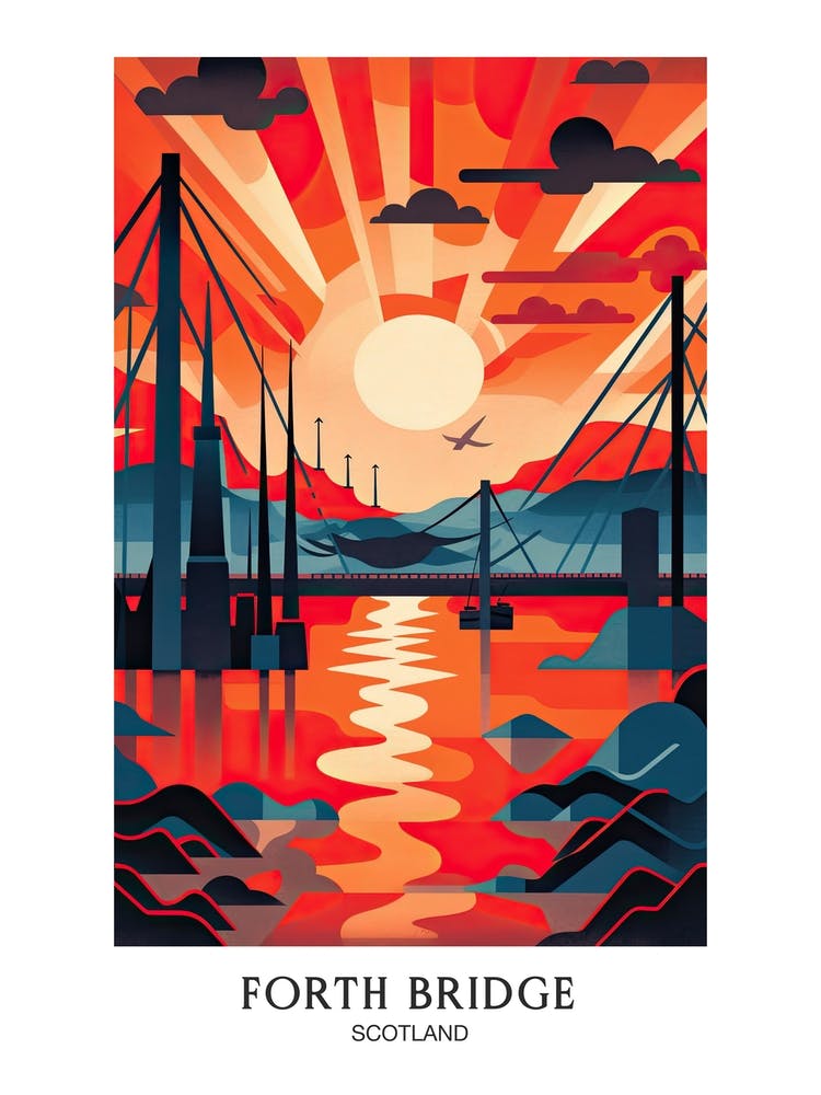 Forth Bridge Scotland Colourful 3 Travel Poster