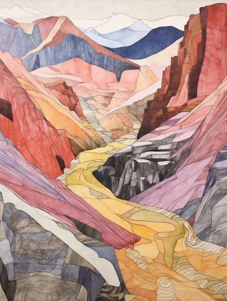 Carneddau Wales 2 Colourful Mountain Illustration