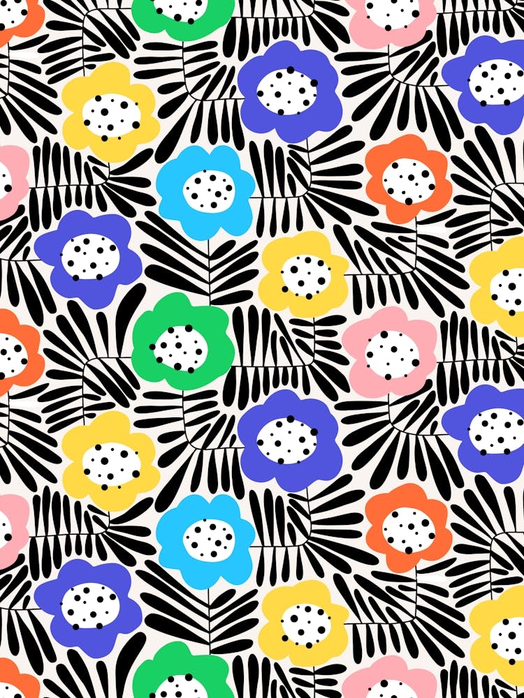 Climbing Flowers Retro Floral Bold Rainbow