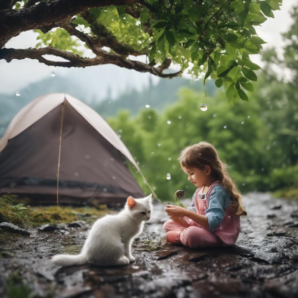Little Girl With Cat In The Rain