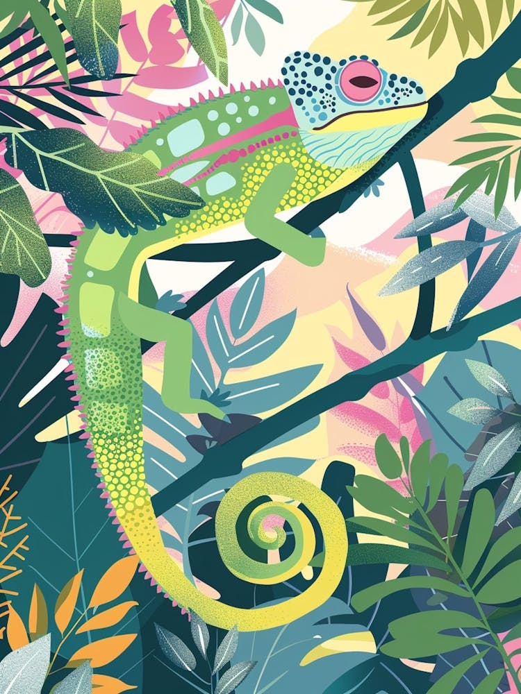 Chameleon In The Jungle Modern Abstract Illustration 6