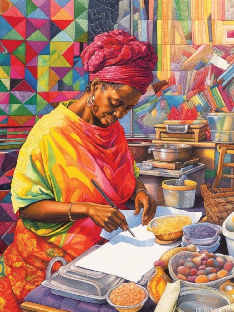 Afro Cooking Pencil Drawing Patchwork 6
