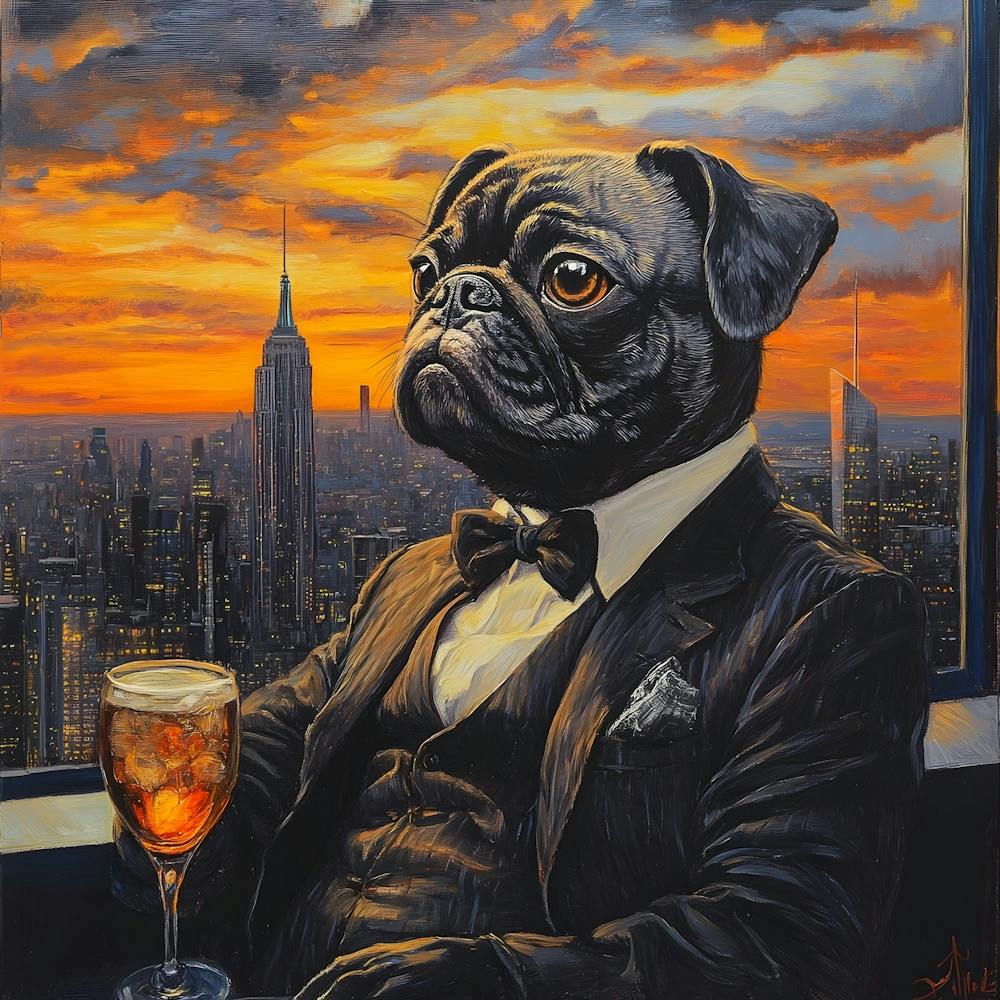 Gentleman Pug At Nyc Rooftop Bar 1