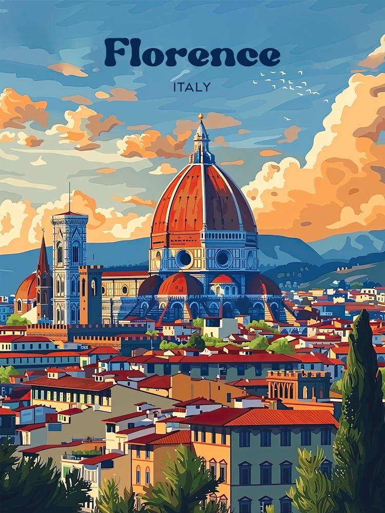 Florence Italy Duomo Digital Travel Illustration