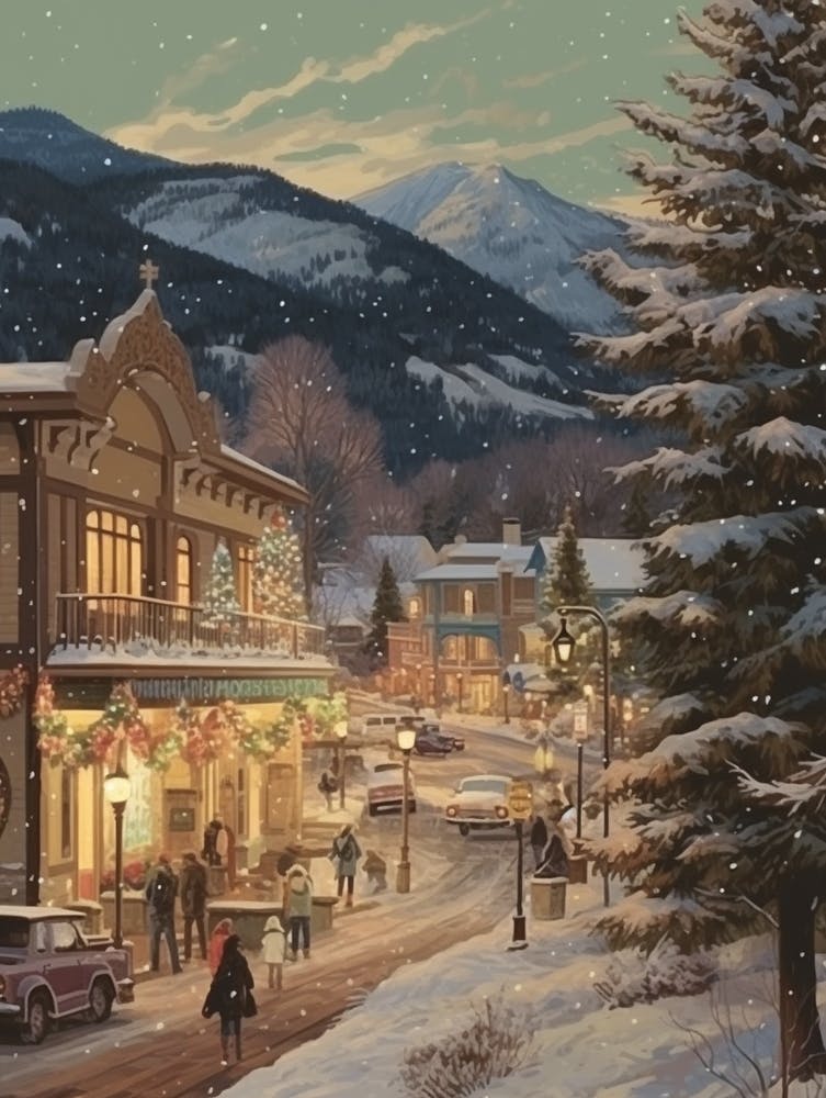 Vintage Winter Illustration Aspen Colorado 4
