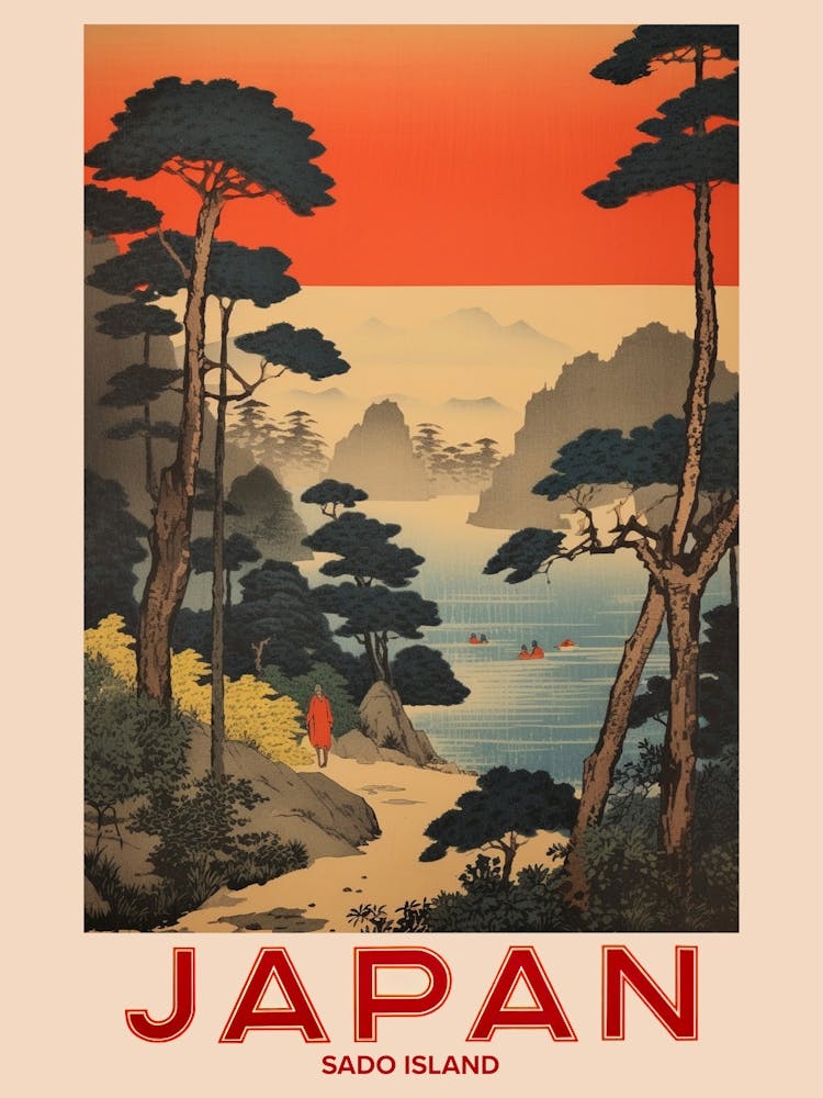 Sado Island, Visit Japan Vintage Travel Art 1