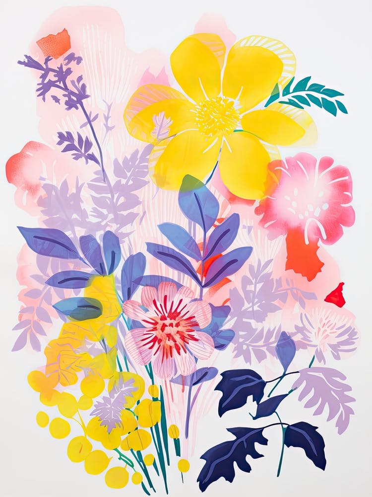 Colourful Flower Still Life In Risograph Style 6