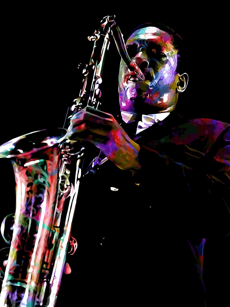 John Coltrane American Jazz Saxophonist in Colorful Digital Painting