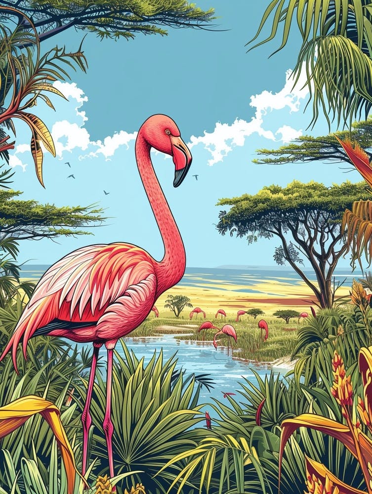 Greater Flamingo Tanzania Tropical Illustration 6