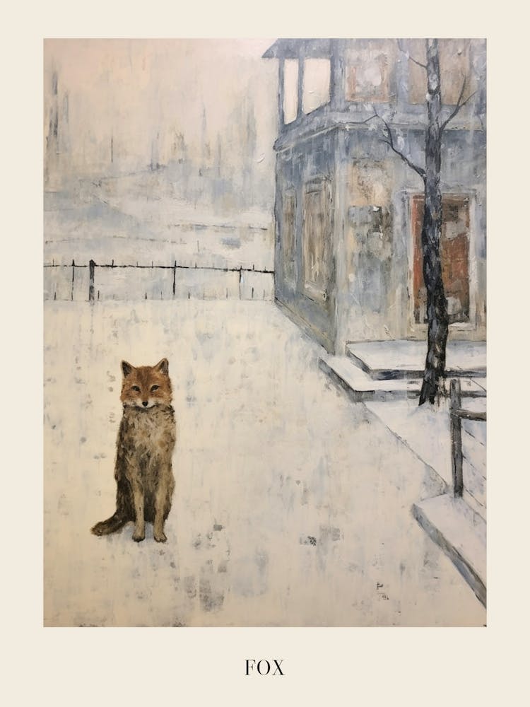 Vintage Winter Animal Painting Poster Fox 2