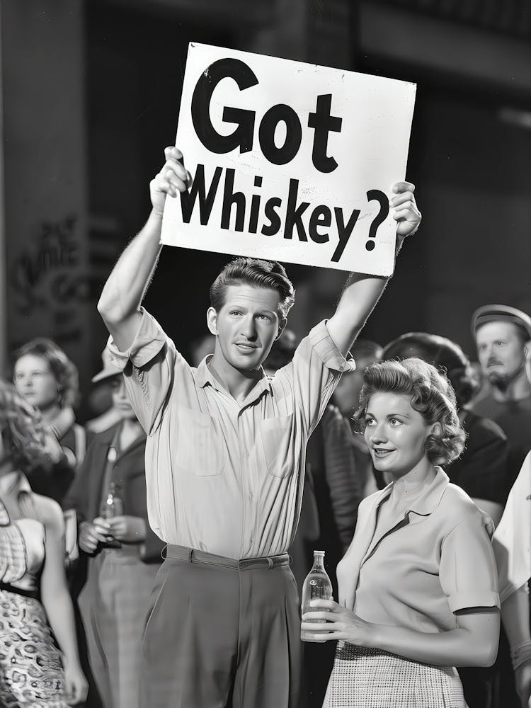 Got Whiskey? Wandkunst, Schwarz-Weiß-Druck, Alkohol Speakeasy Poster, Prohibition, Protestkunst, Männerhöhle Brauerei Dekor, Retro Wanddekor