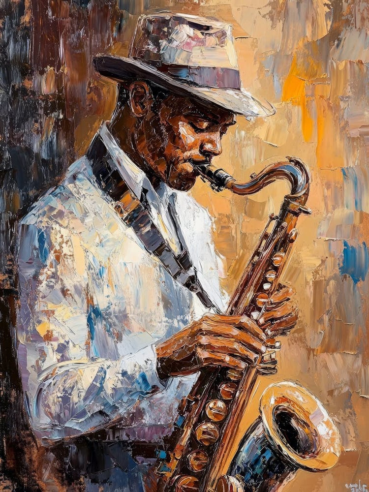 Saxophone Player. Stylish Jazz Band Playing Music
