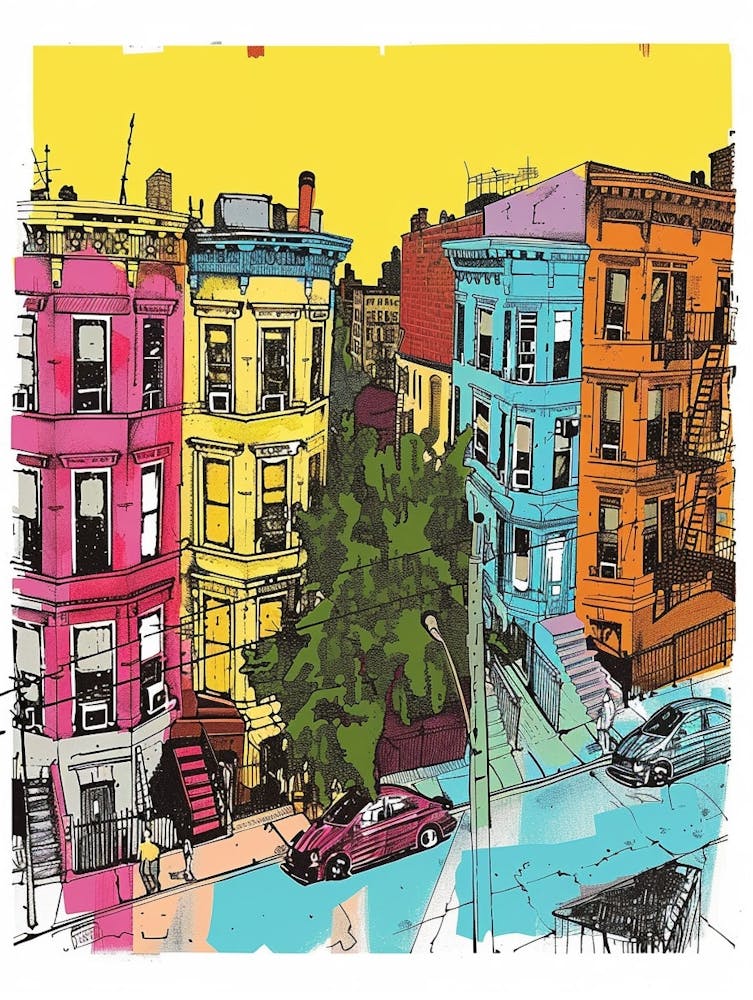 Jackson Heights New York Farbenfrohe Siebdruck-Illustration 4