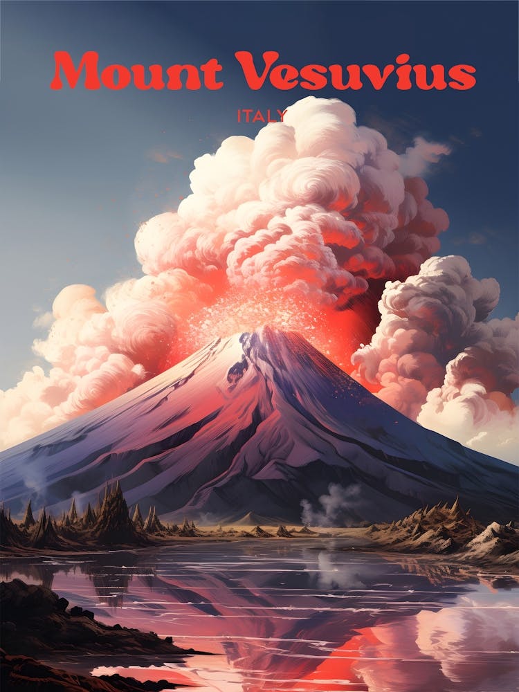 Mount Vesuvius Italy Volcanic Modern Travel Art