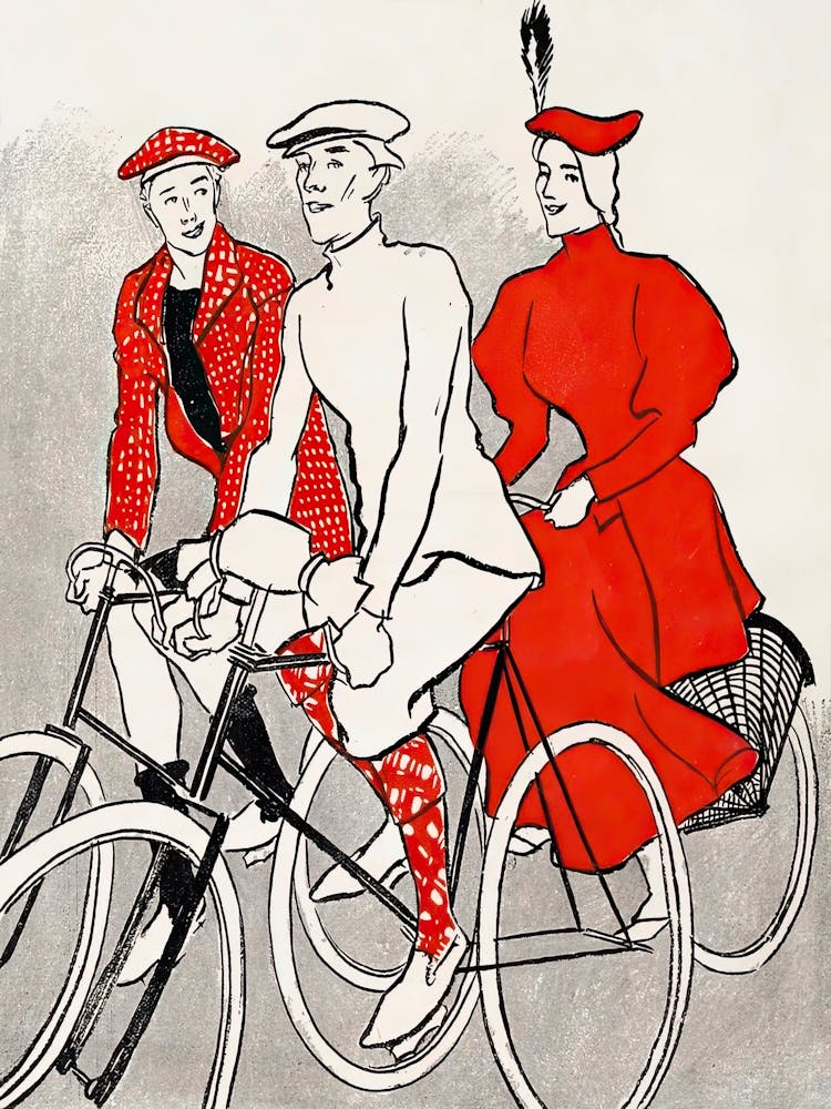Women Riding Bicycles On A Road, Edward Penfield