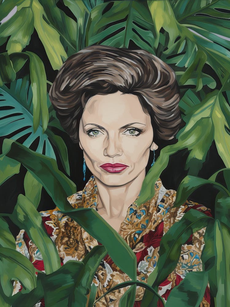 Blumen- Handgemaltes Porträt von Angelina Jolie