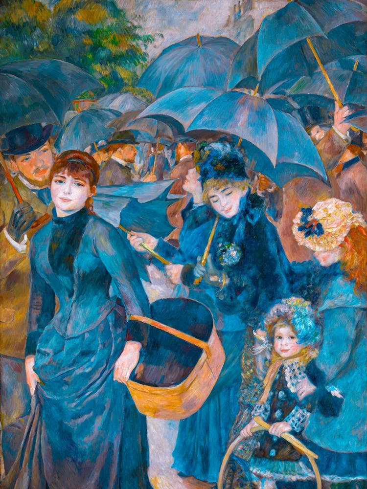 Pierre-Auguste Renoir, The Umbrellas, circa 1881-86 Teal Umbrella Ladies HD Remastered