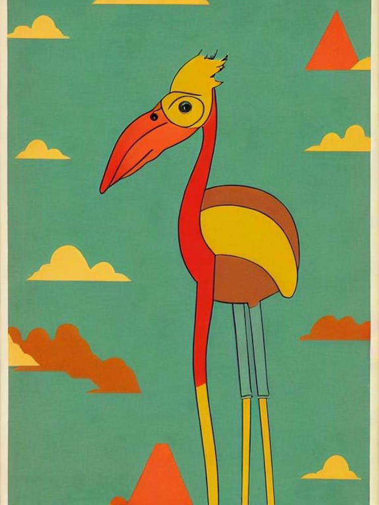 Ostrich Midcentury Illustration Bird