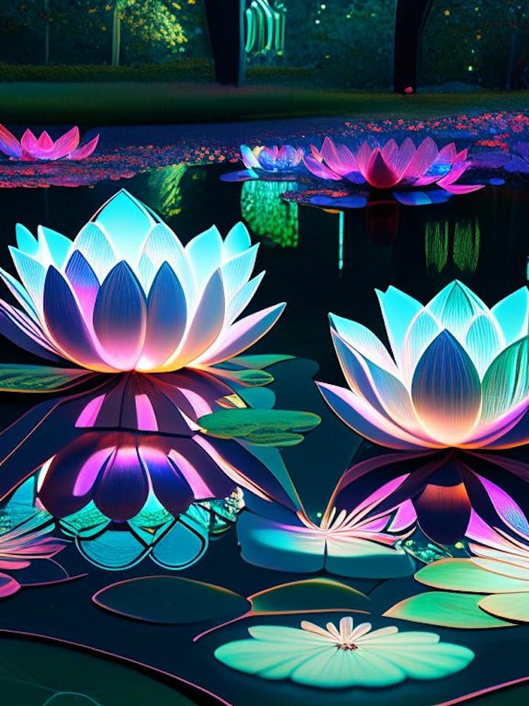 Lotus Flowers In Park Holographic 5