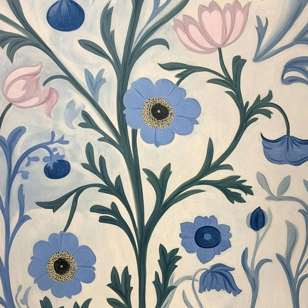 Blue And Pink Flowers Art