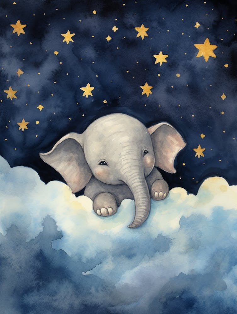 Babyelefant 1 schläft in den Wolken