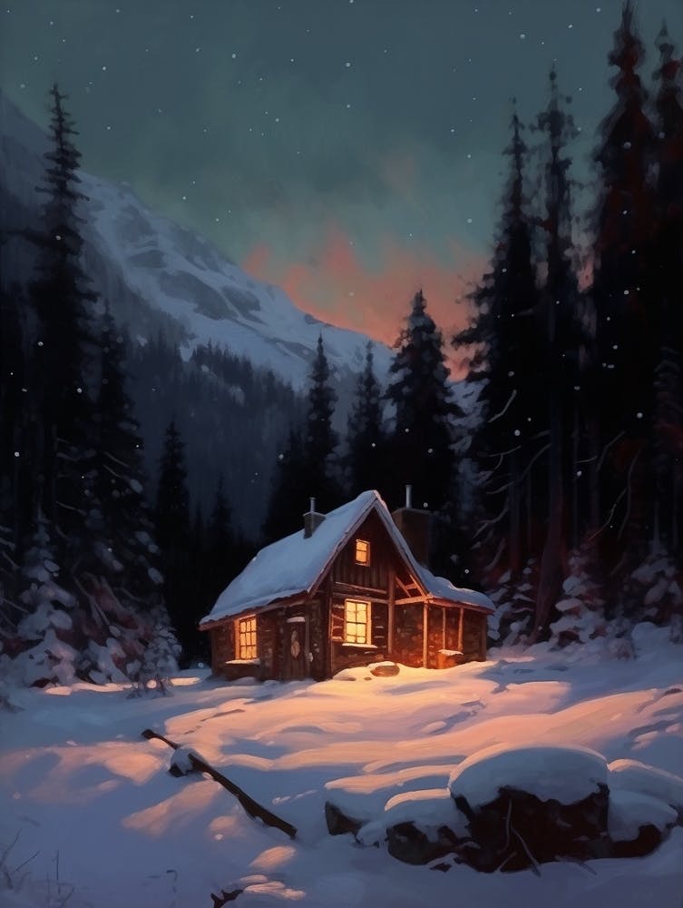 Winter Cabin Painting 3