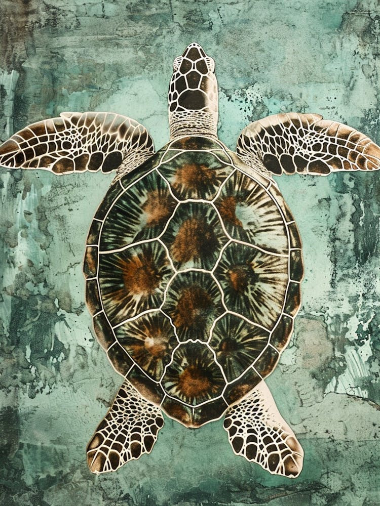 Vintage Turquoise Sea Turtle