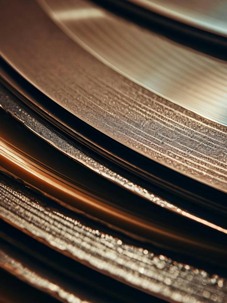 Close Up Of A Stack Of Records
