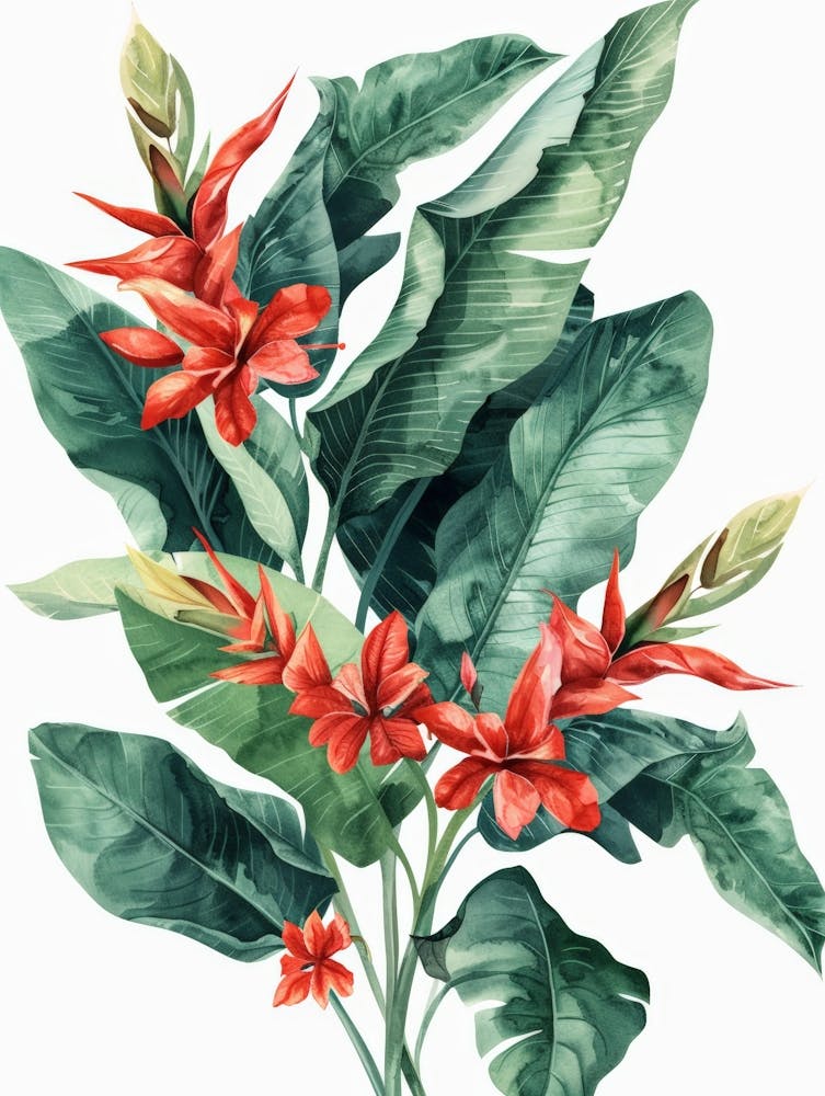 Tropical Leaves And Flowers