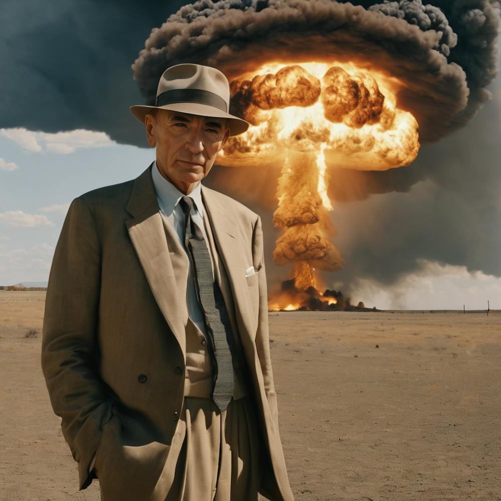oppenheimer infront of a nuclear explosion