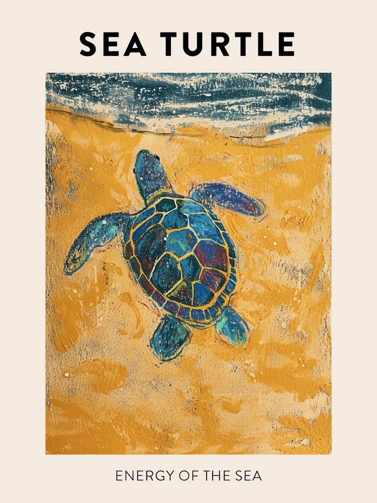 Sea Turtle On The Beach Crayon Doodle Poster 1