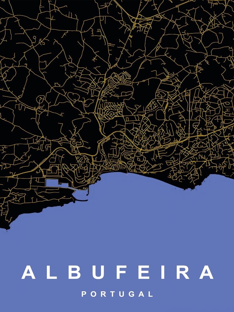 Albufeira Portugal City Map Black and Gold