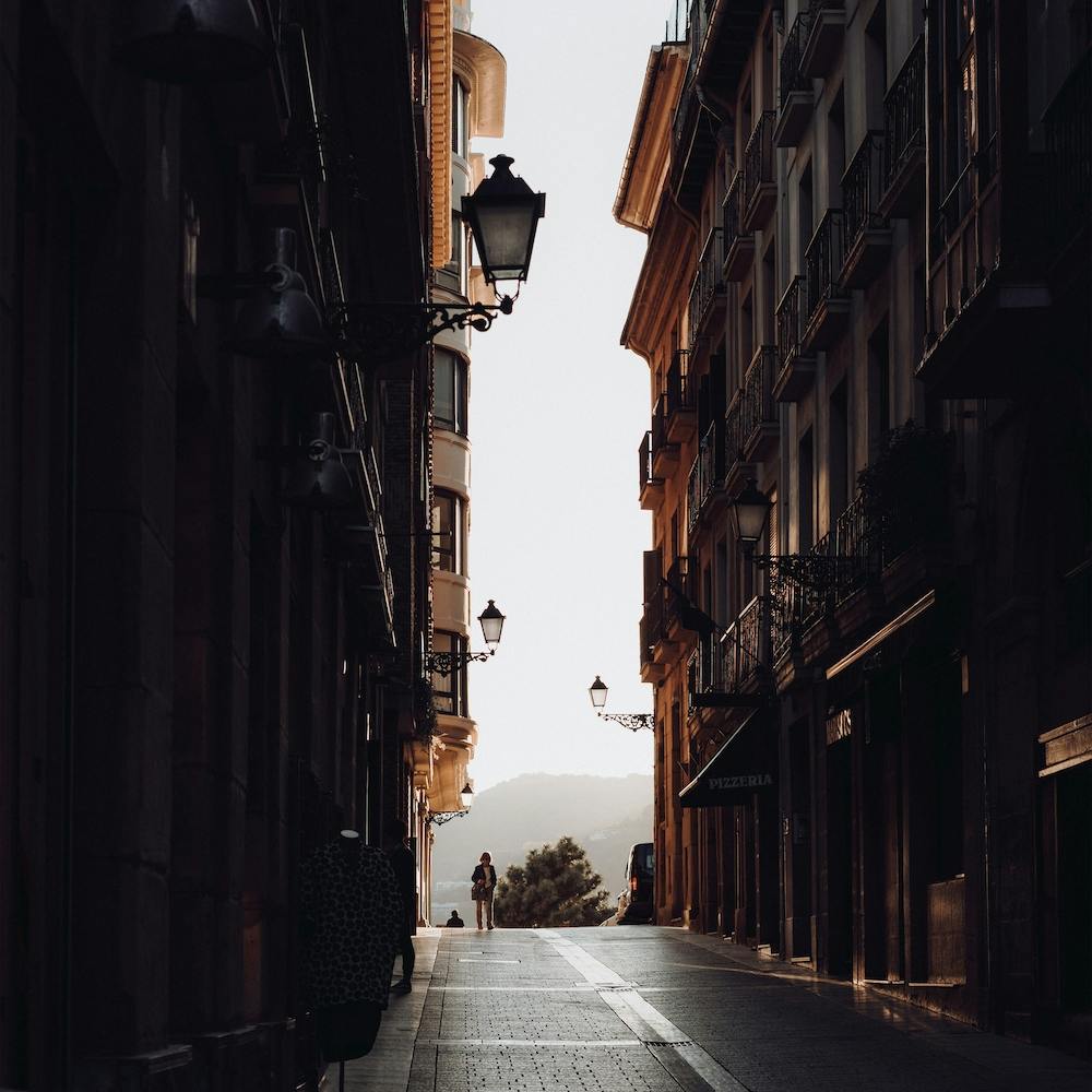 Woman Walking In The Street, Colour St Sebastian, Spain Square