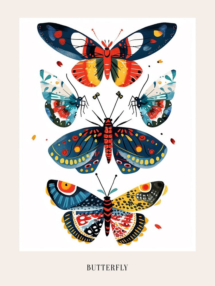 Colourful Insect Illustration Butterfly 14 Poster